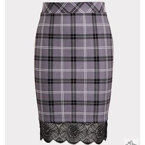 Torrid plaid and lace pencil skirt